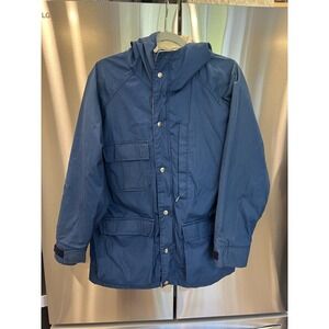 Vintage Woolrich Woman Hooded Jacket Blue Size M Snap Zip Utility Coat